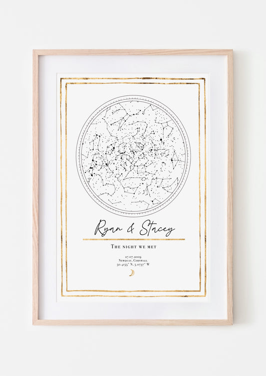 Star Map Personalised Print Gold